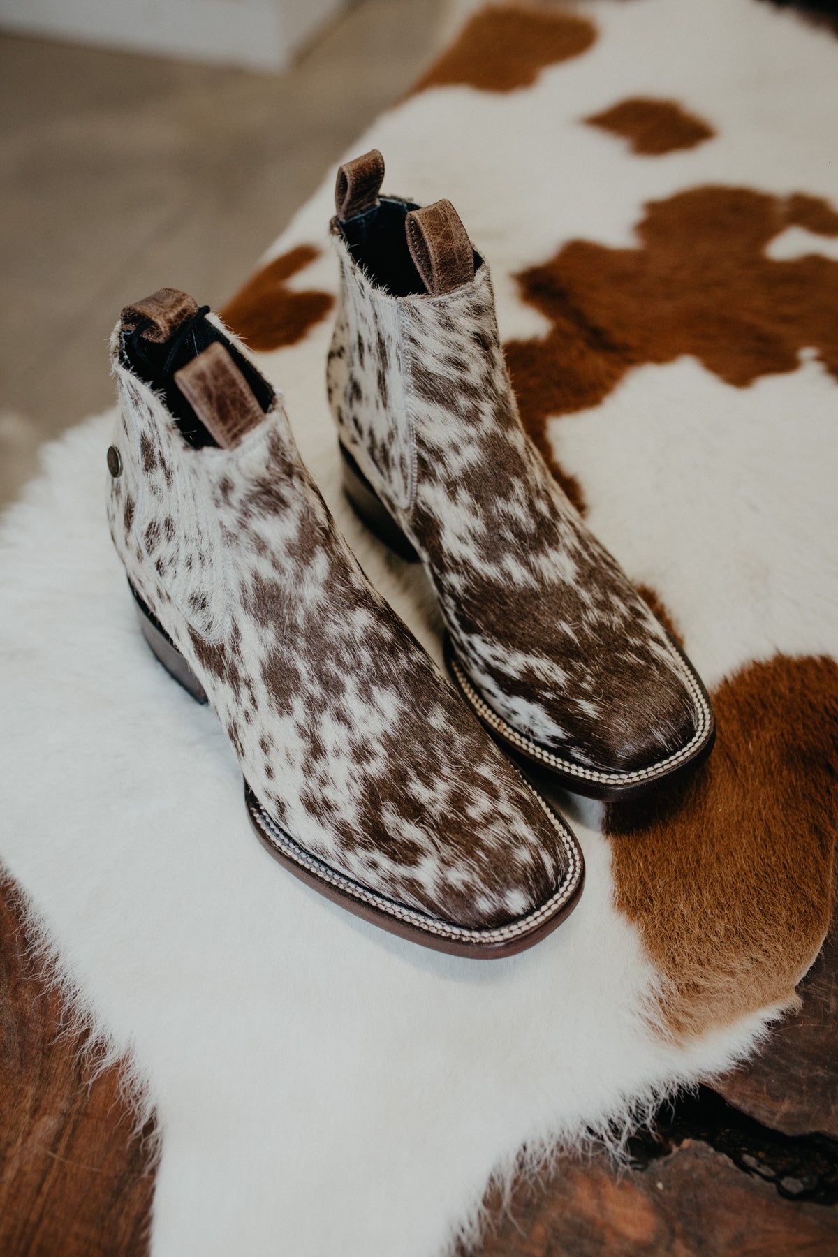 (Size 9- Square) Hair-on Hide Ankle Booties by Stiefeld