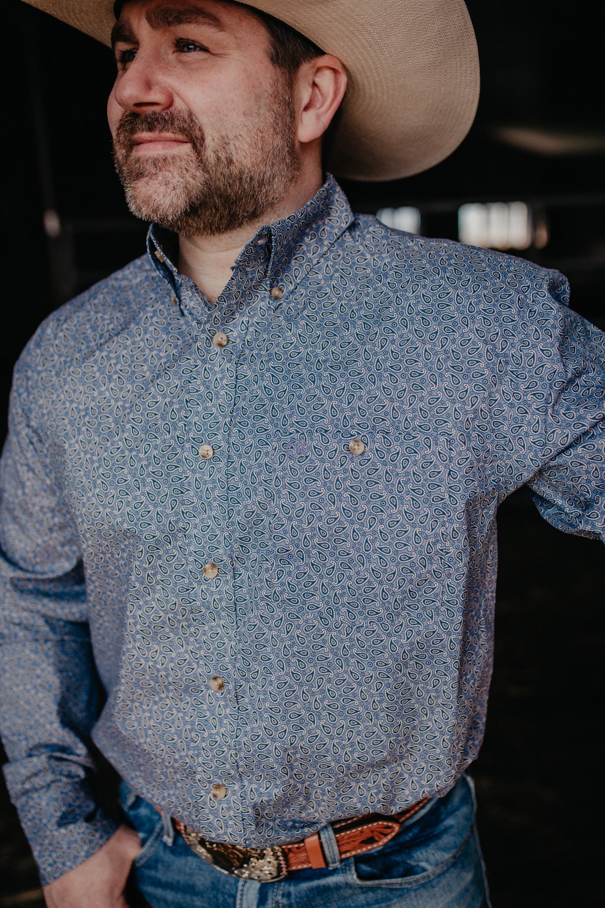 'Spencer' Men's Long Sleeve Paisley Button Down by Wrangler (S-XXL)