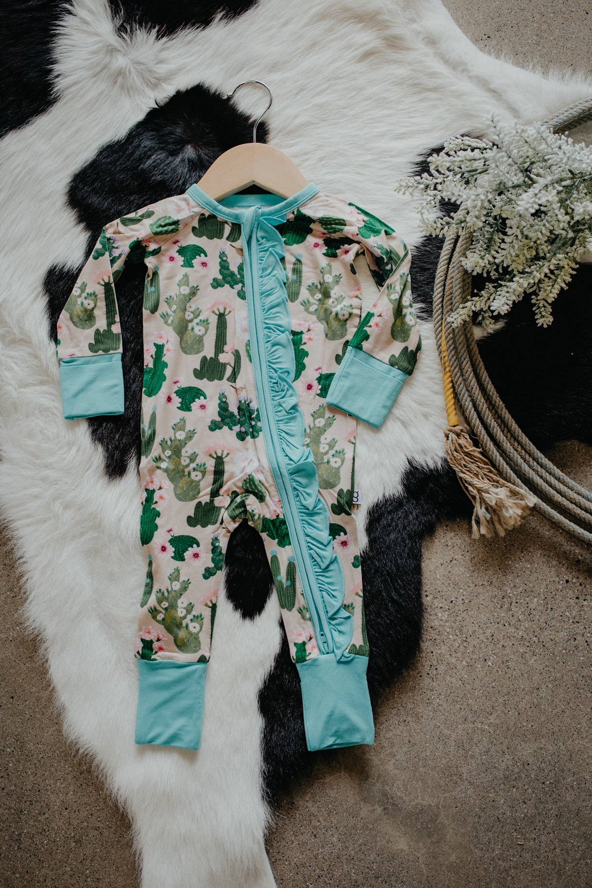 'Cactus Flowers' Long Sleeve Zip PJ (Sizes 0-3M to 18-24M)