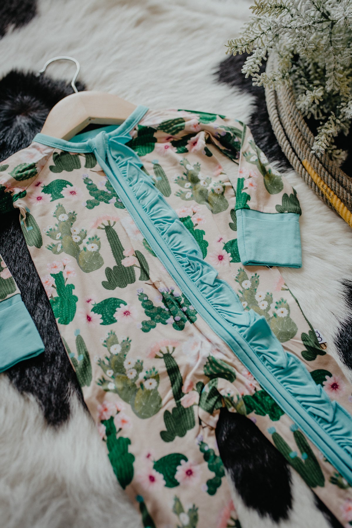 'Cactus Flowers' Long Sleeve Zip PJ (Sizes 0-3M to 18-24M)