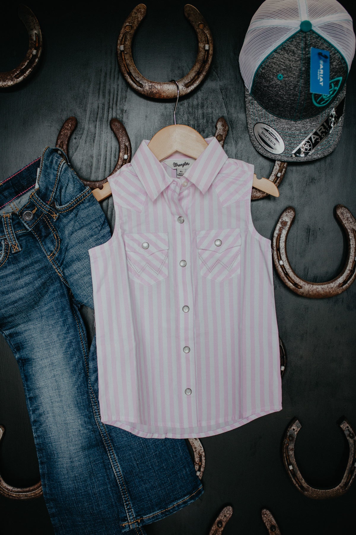 Girl's Wrangler Sleeveless Purple Pinstripe Pearl Snap