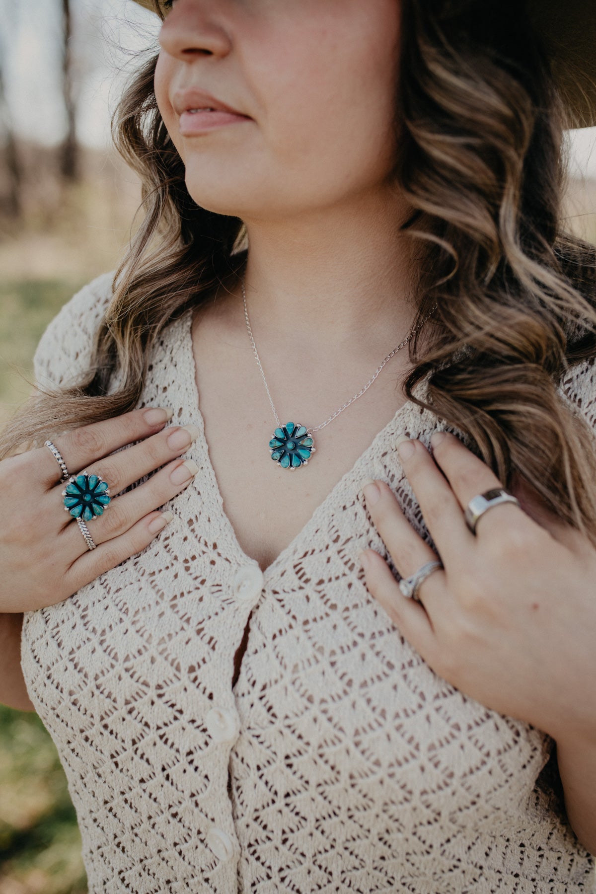 Turquoise 1" Circle Cluster Necklace