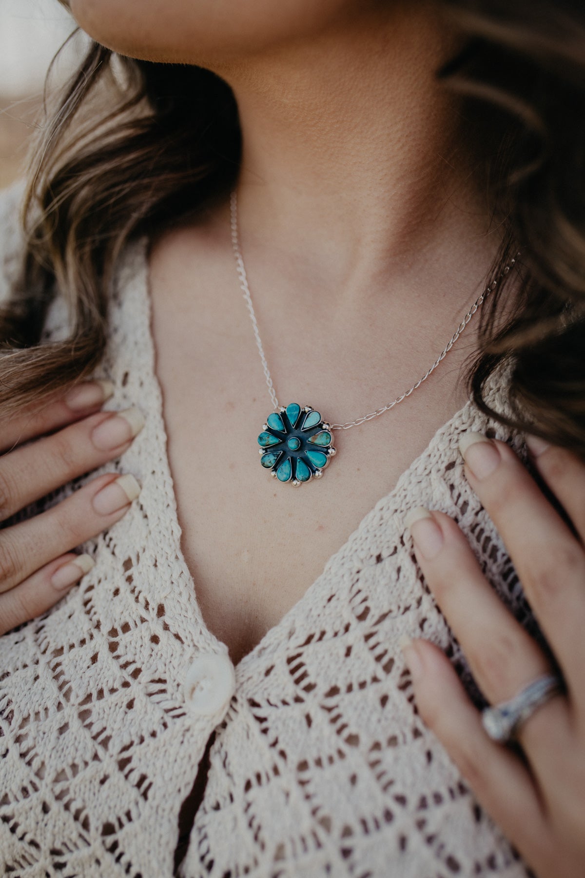 Turquoise 1" Circle Cluster Necklace