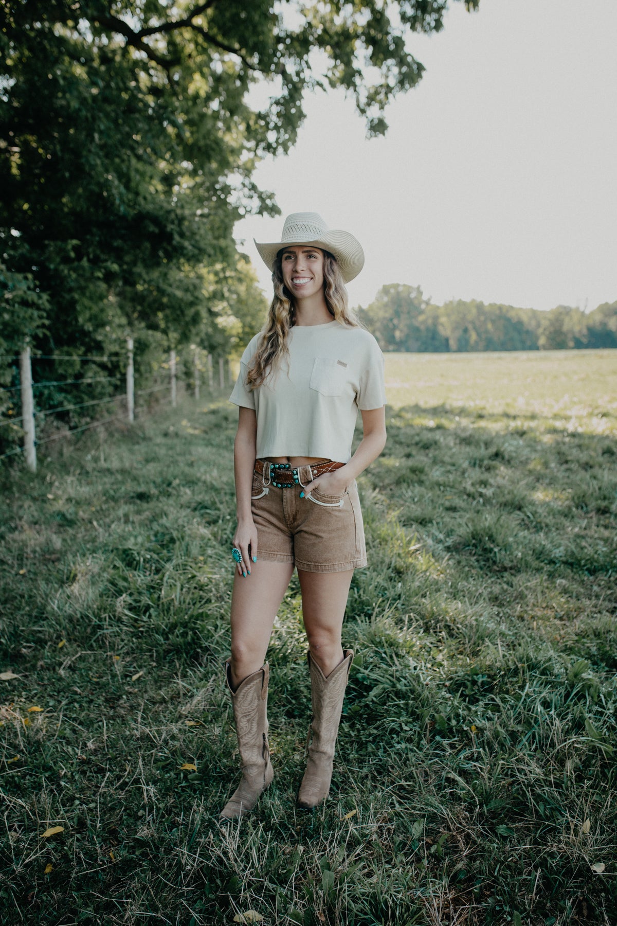 'Stella' Ariat Oyster Boot Stitch Pocket Tee (XS-XXL)
