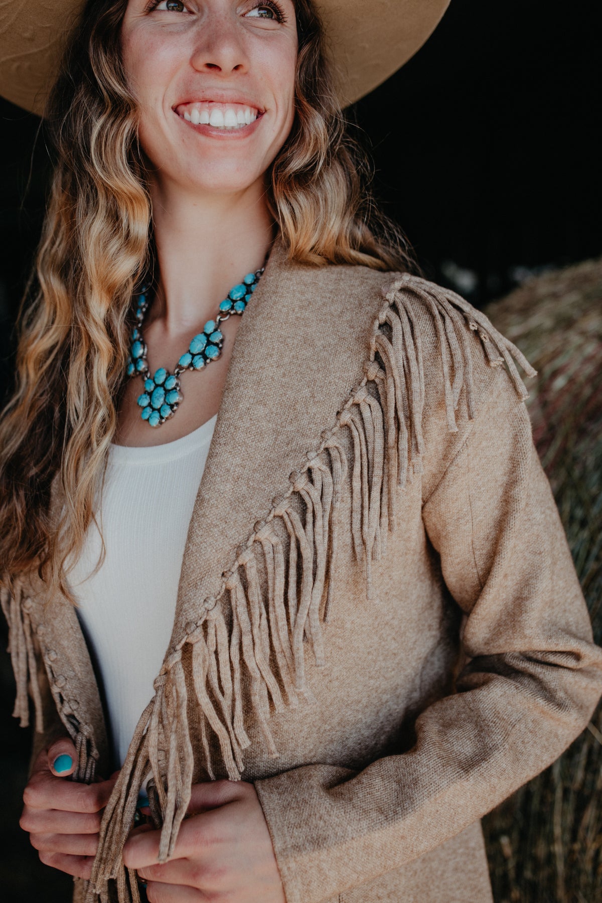 'Freida' Beige Fringe Cardigan Coat (XS-L)