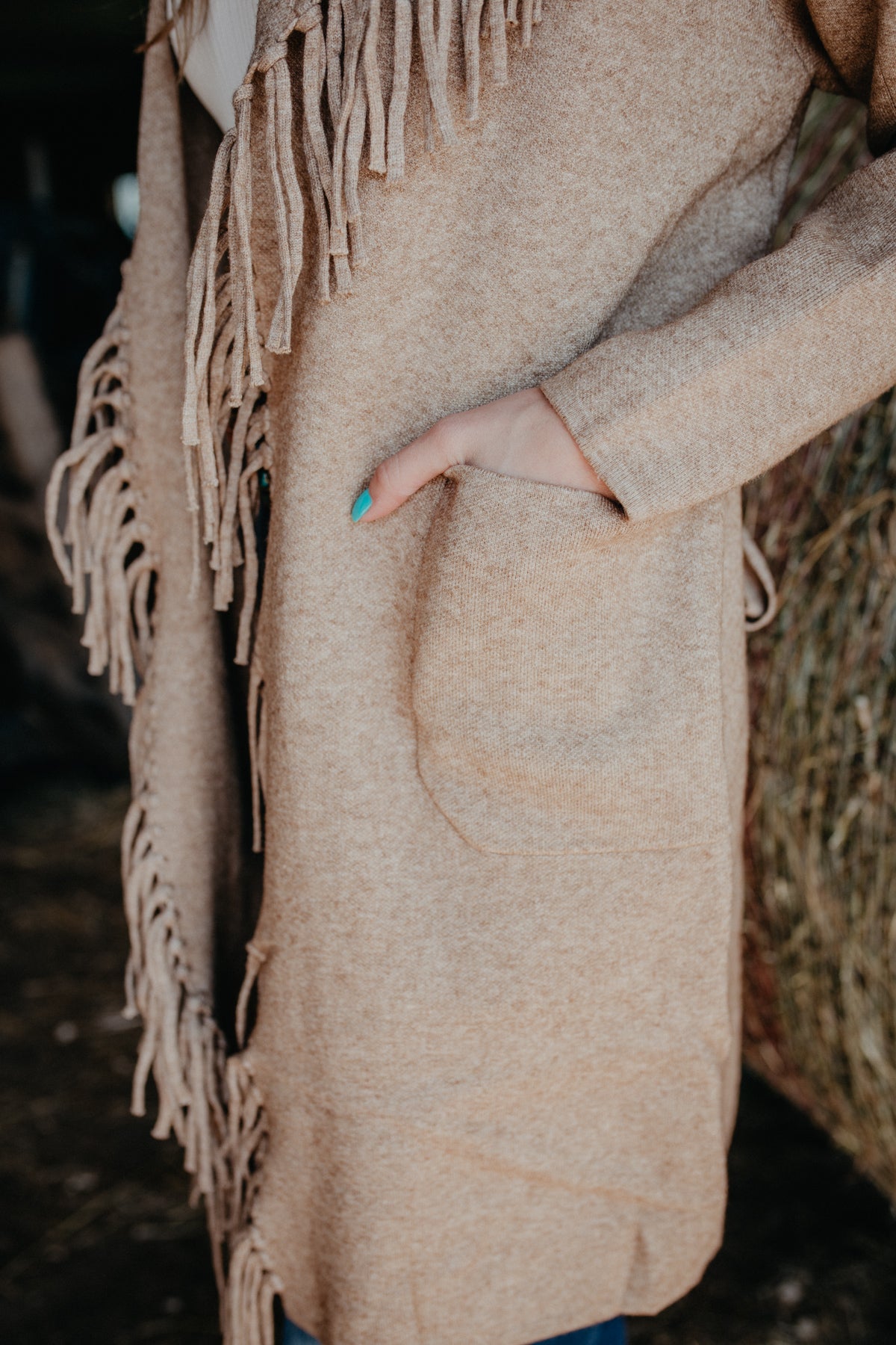 'Freida' Beige Fringe Cardigan Coat (XS-L)