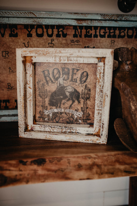 “Ride 'Em Cowboy” Square Framed Artwork (10")
