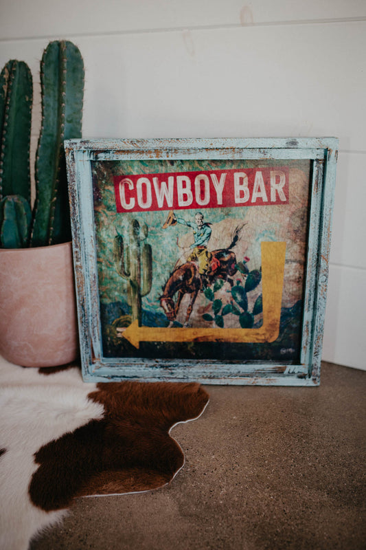 “Cowboy Bar” Square Framed Artwork (22")