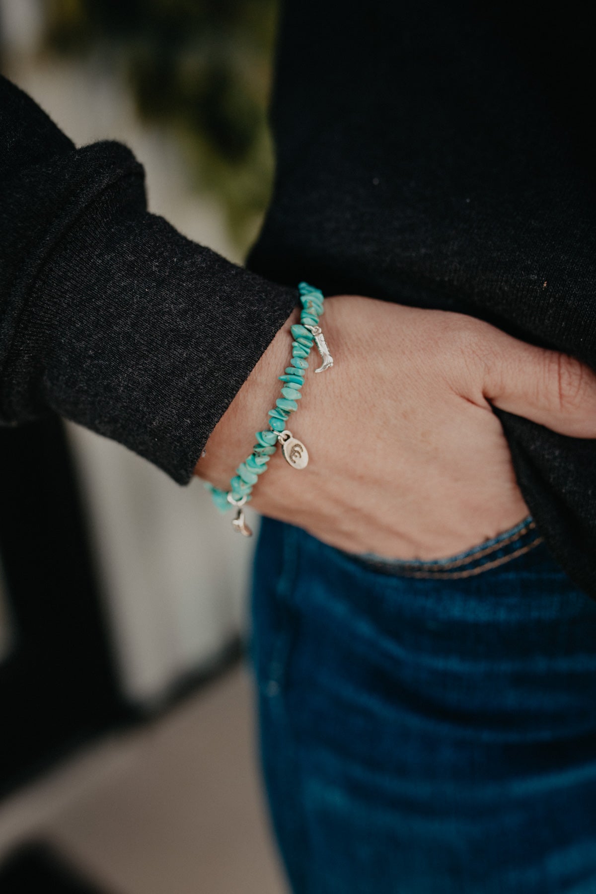 Exclusive CC Turquoise & Silver Western Charm Bracelet