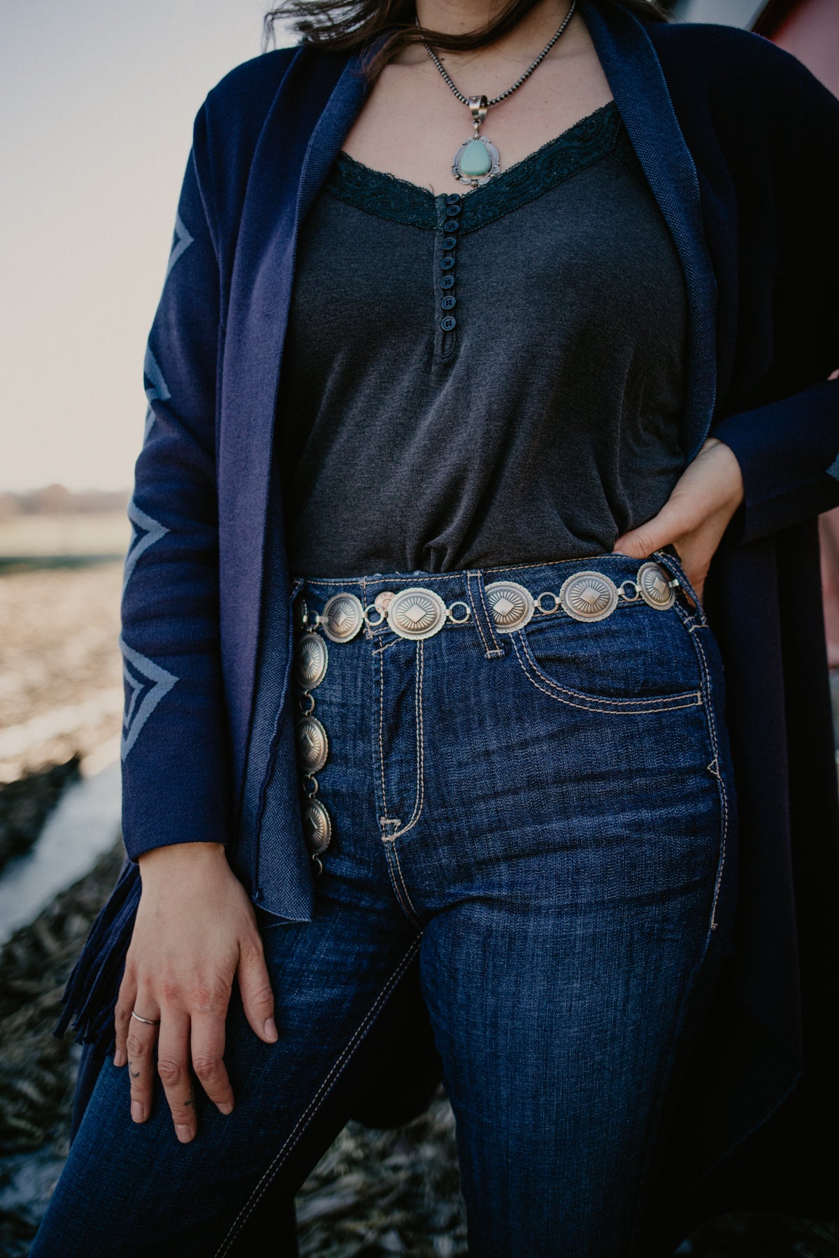'Boulder Forks' Stamped Nickle Concho Belt