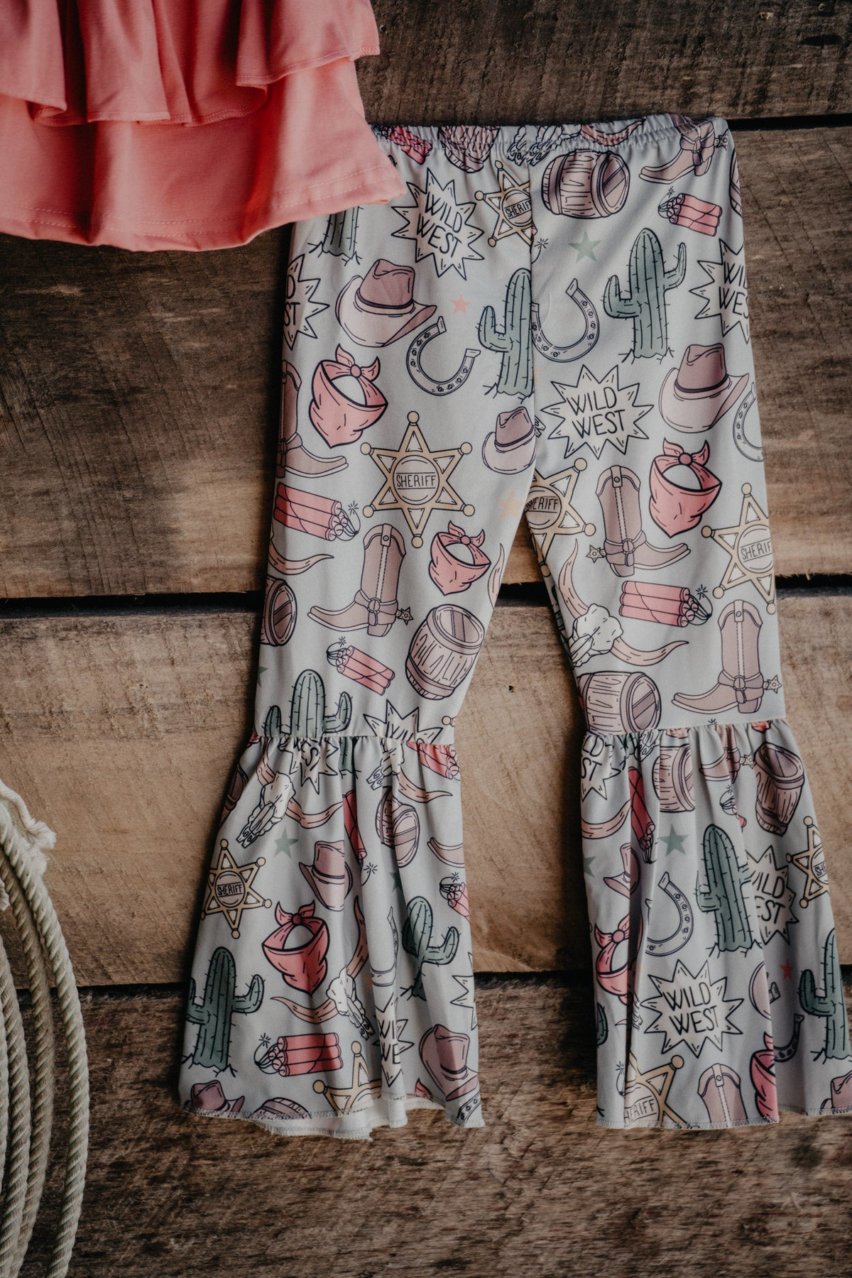 Girls Pink Ruffle Top & Western Print Bell Set (12-18M to 10/12)