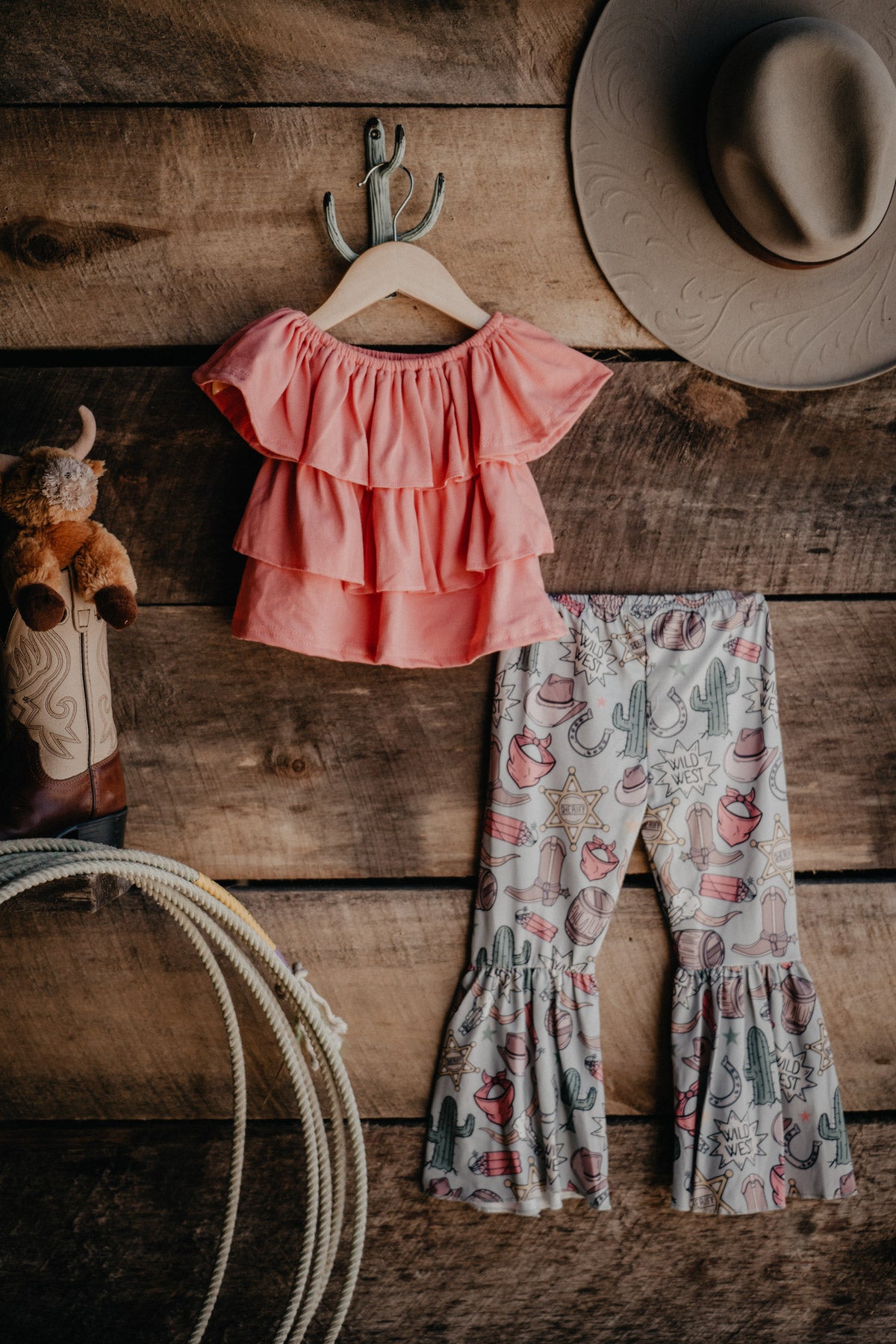 Girls Pink Ruffle Top & Western Print Bell Set (12-18M to 10/12)