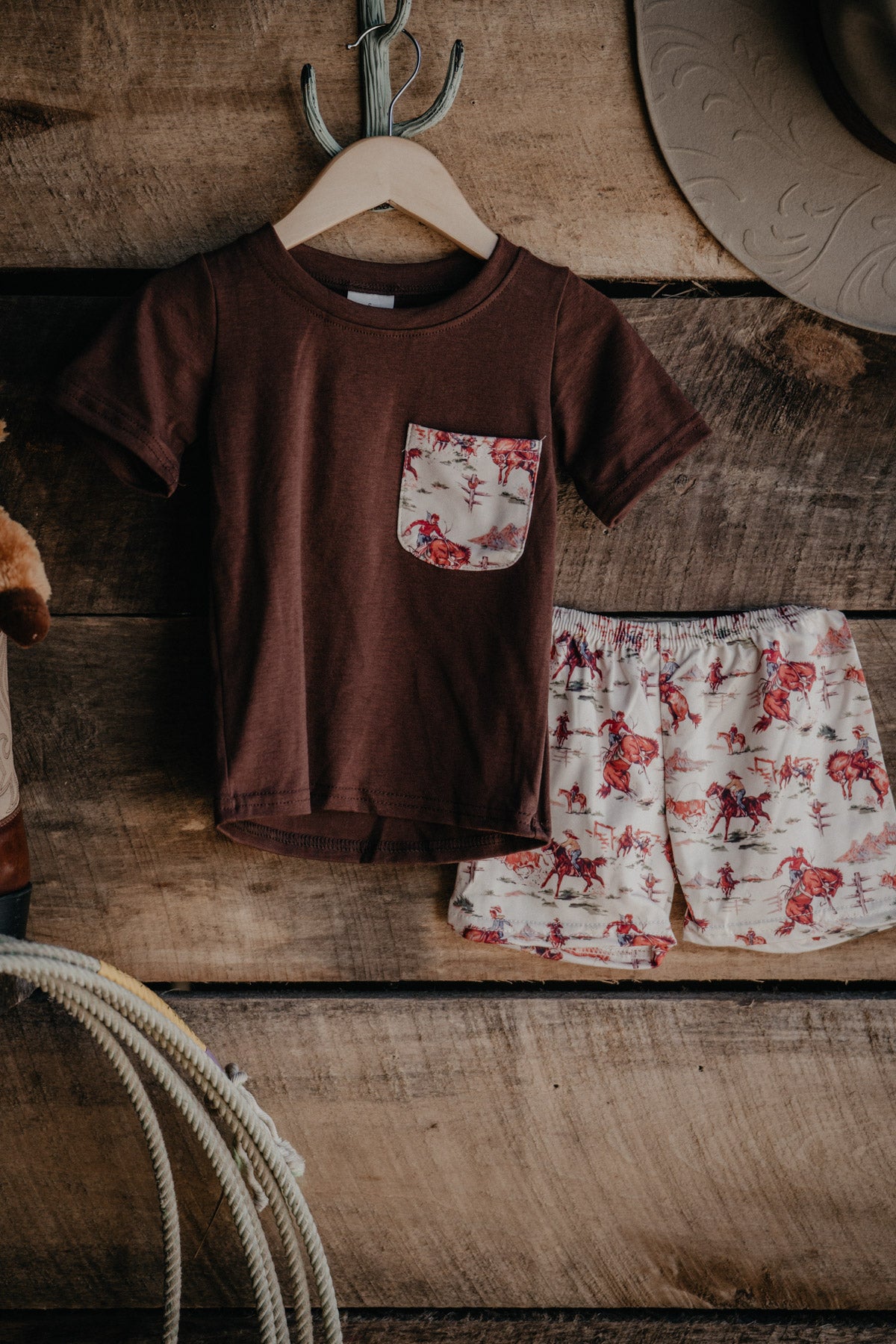 Short Sleeve Western Print Shorts & Pocket T Set (6-12M to 8/9)