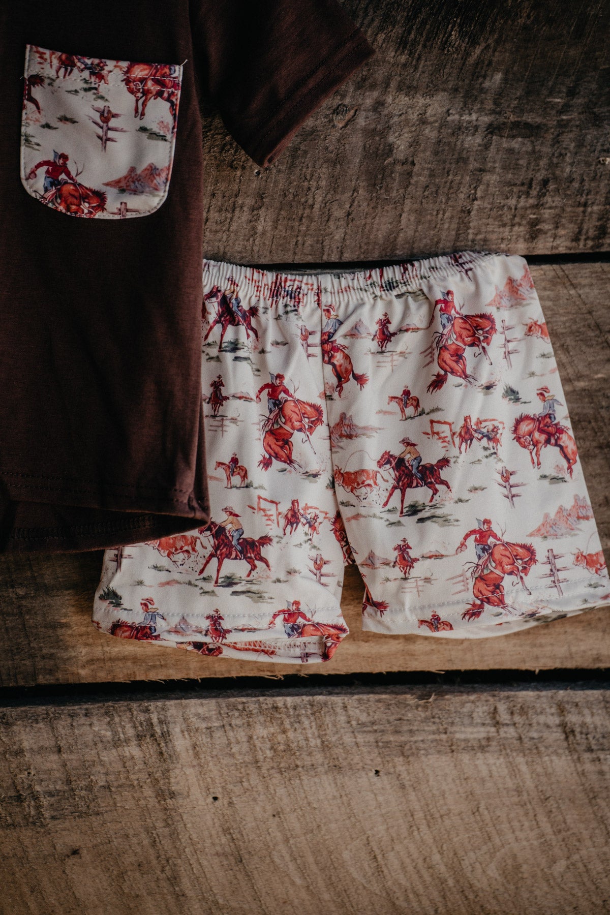 Short Sleeve Western Print Shorts & Pocket T Set (6-12M to 8/9)