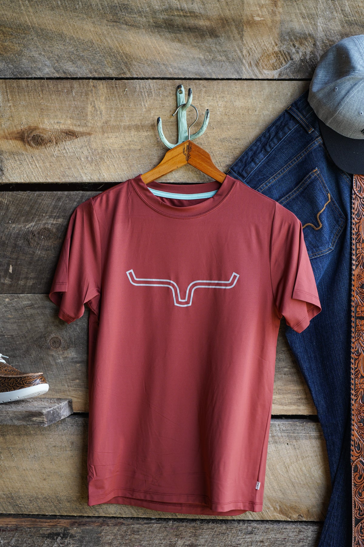 'Outlier' Women's Tech T by Kimes Ranch (Rust)