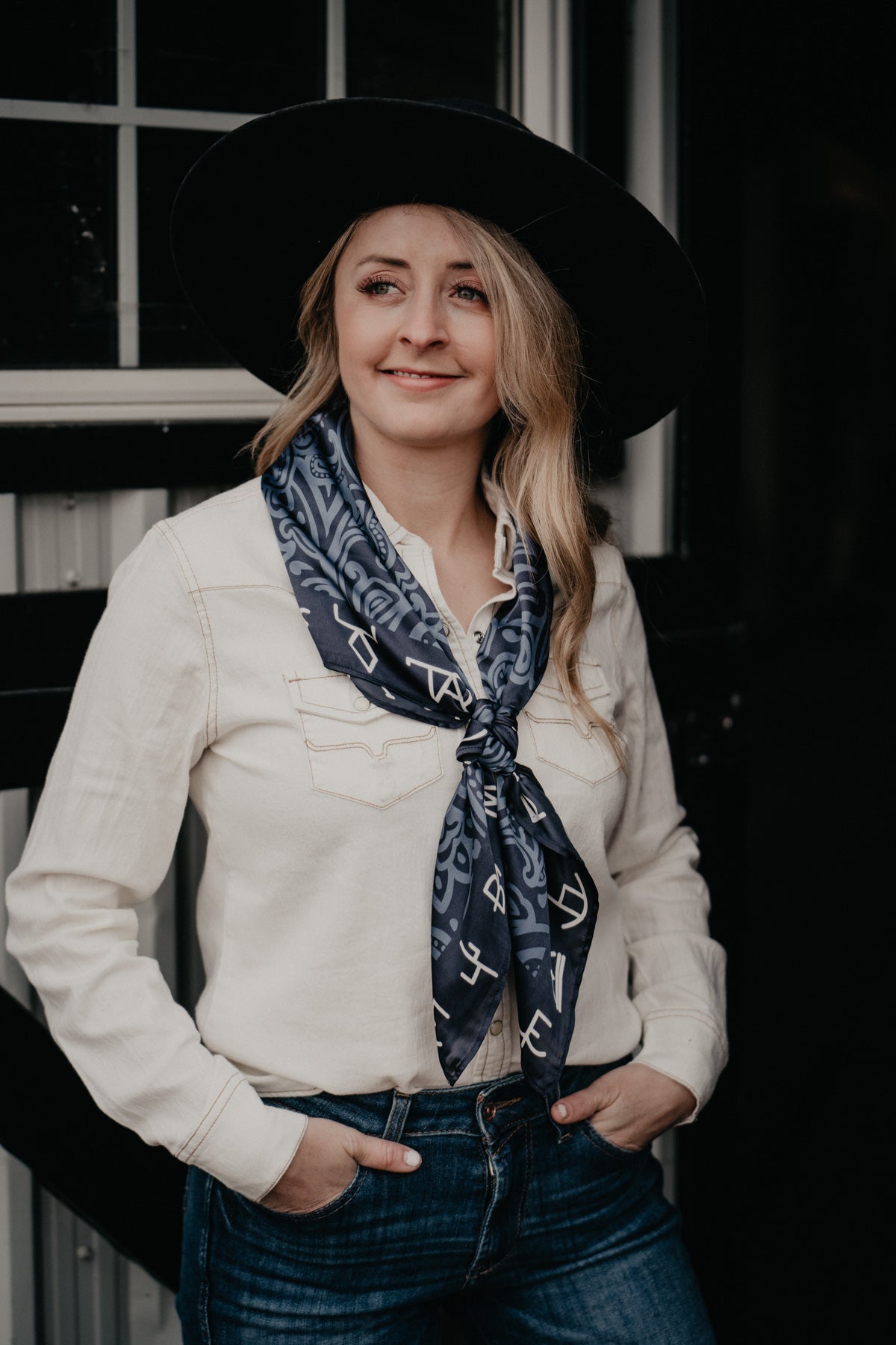 Navy Brand Print Wild Rag