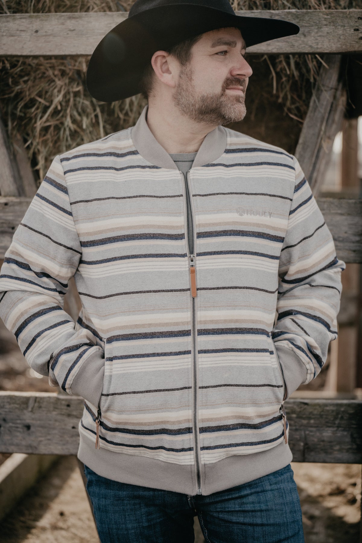 'Dixon Creek' Men's Striped Grey Hooey Jacket (S - XXL)