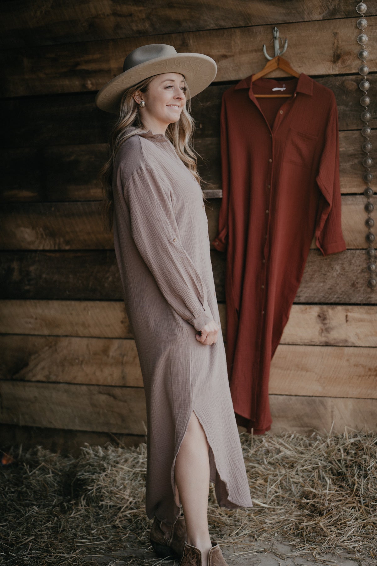 'Little Nell' Button Up Long Sleeve Maxi Dress (1 S Only)