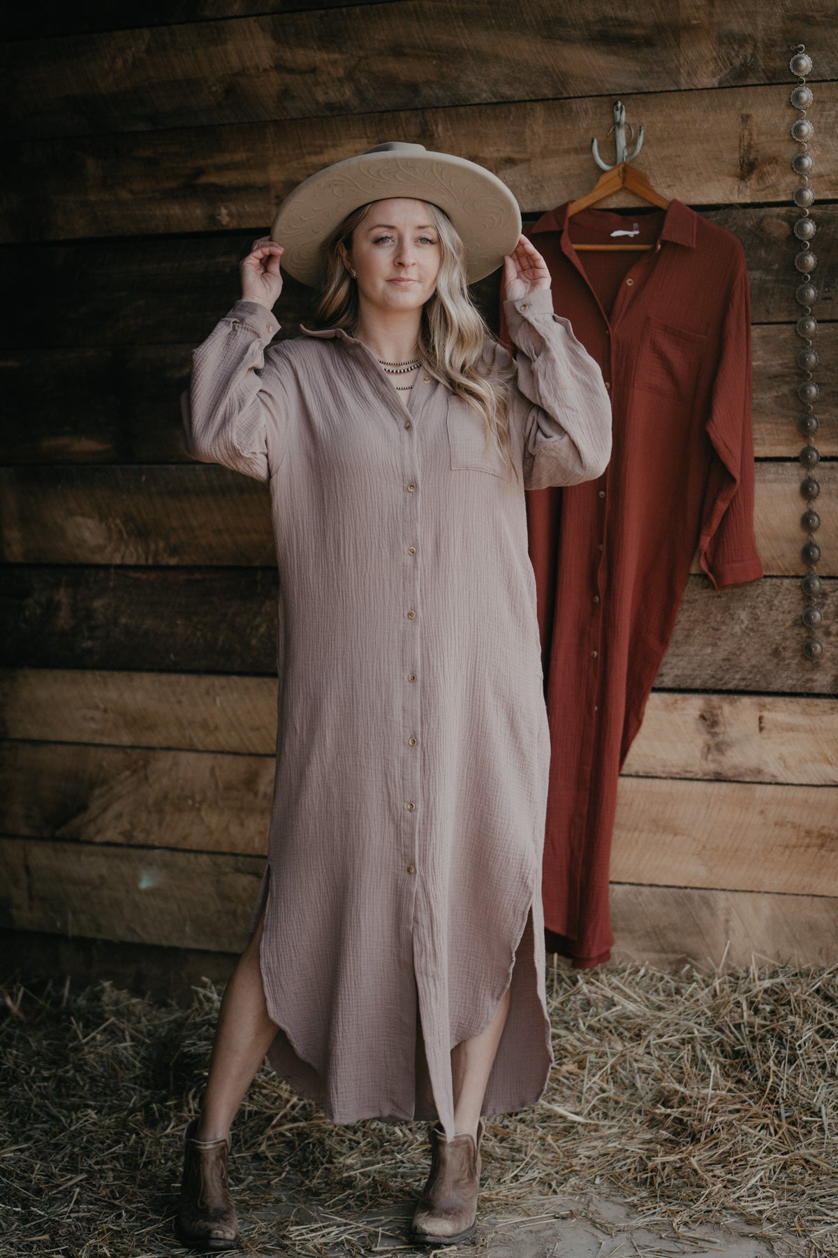 'Little Nell' Button Up Long Sleeve Maxi Dress (1 S Only)