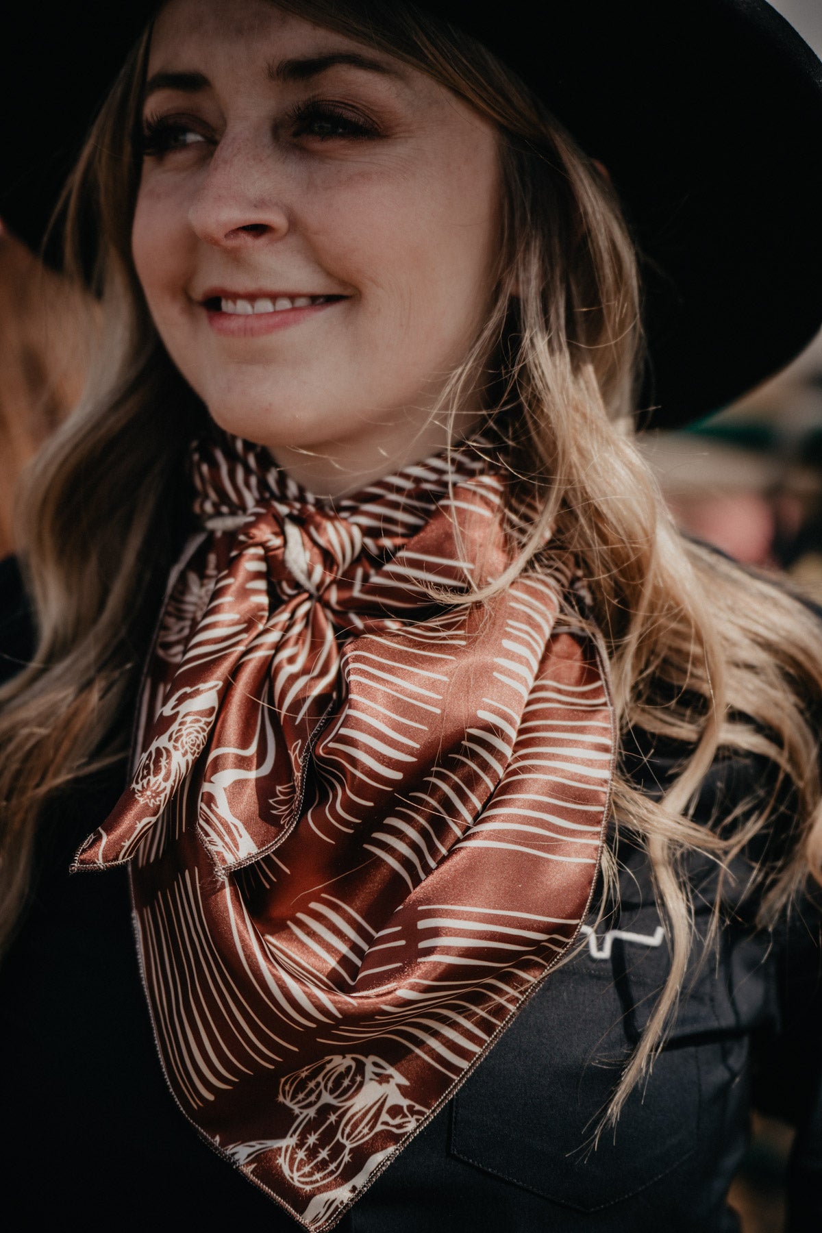 'Saguaro' Printed Rust Satin Wild Rag