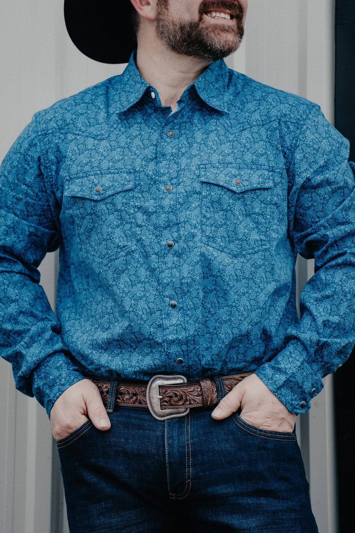 Men's Wrangler 20X Blue Paisley Pearl Snap Shirt