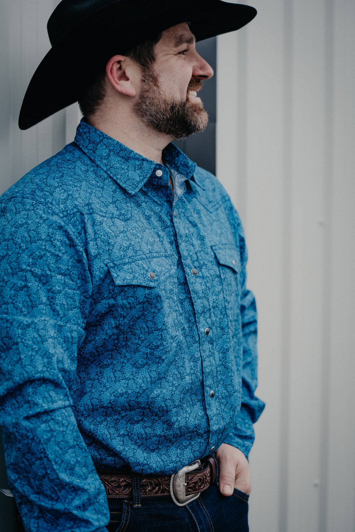 Men's Wrangler 20X Blue Paisley Pearl Snap Shirt