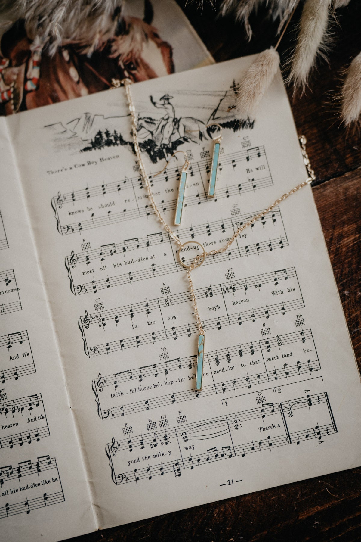 14K Gold Plated and Turquoise Lariat Necklace