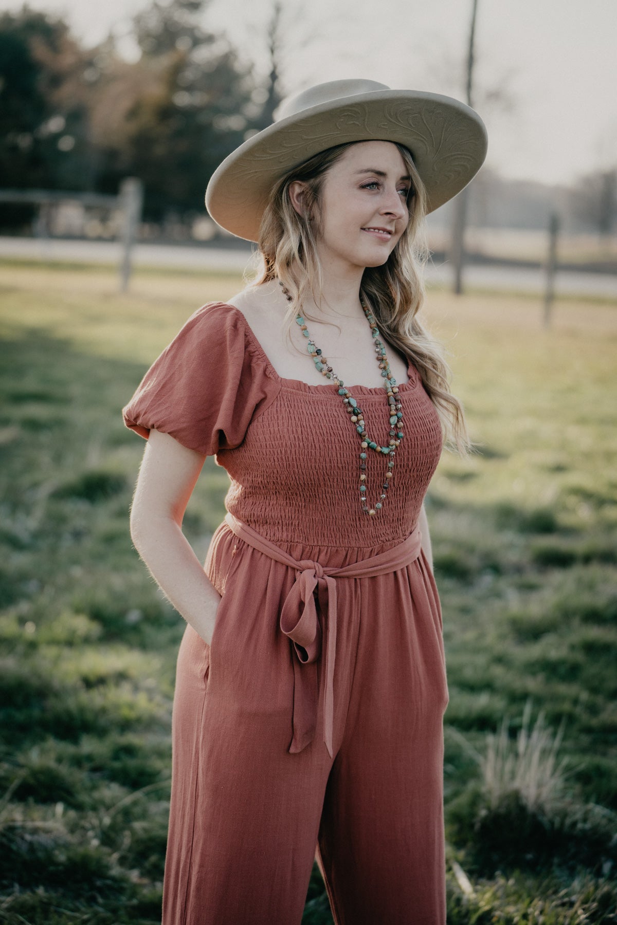 'Freya' Rust Bubble Sleeve Smocked Jumpsuit (S-L)