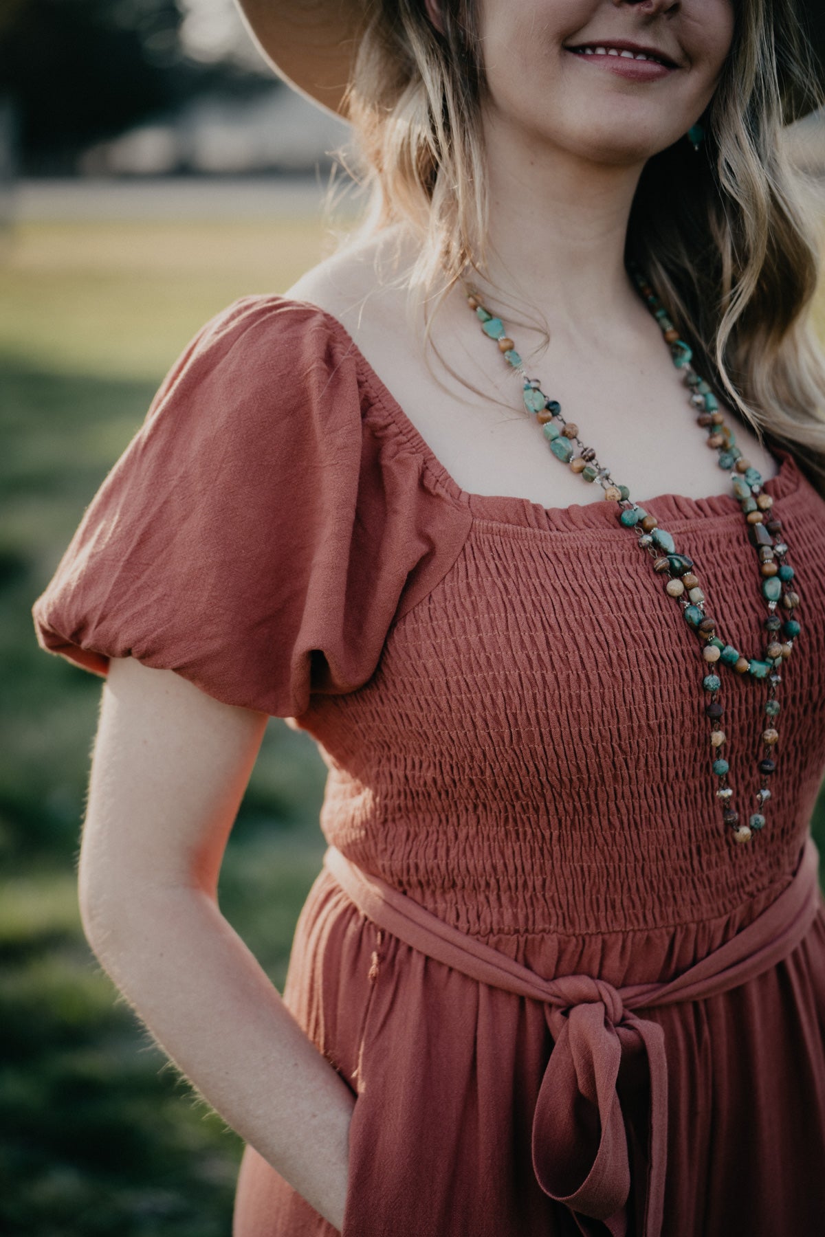 'Freya' Rust Bubble Sleeve Smocked Jumpsuit (S-L)