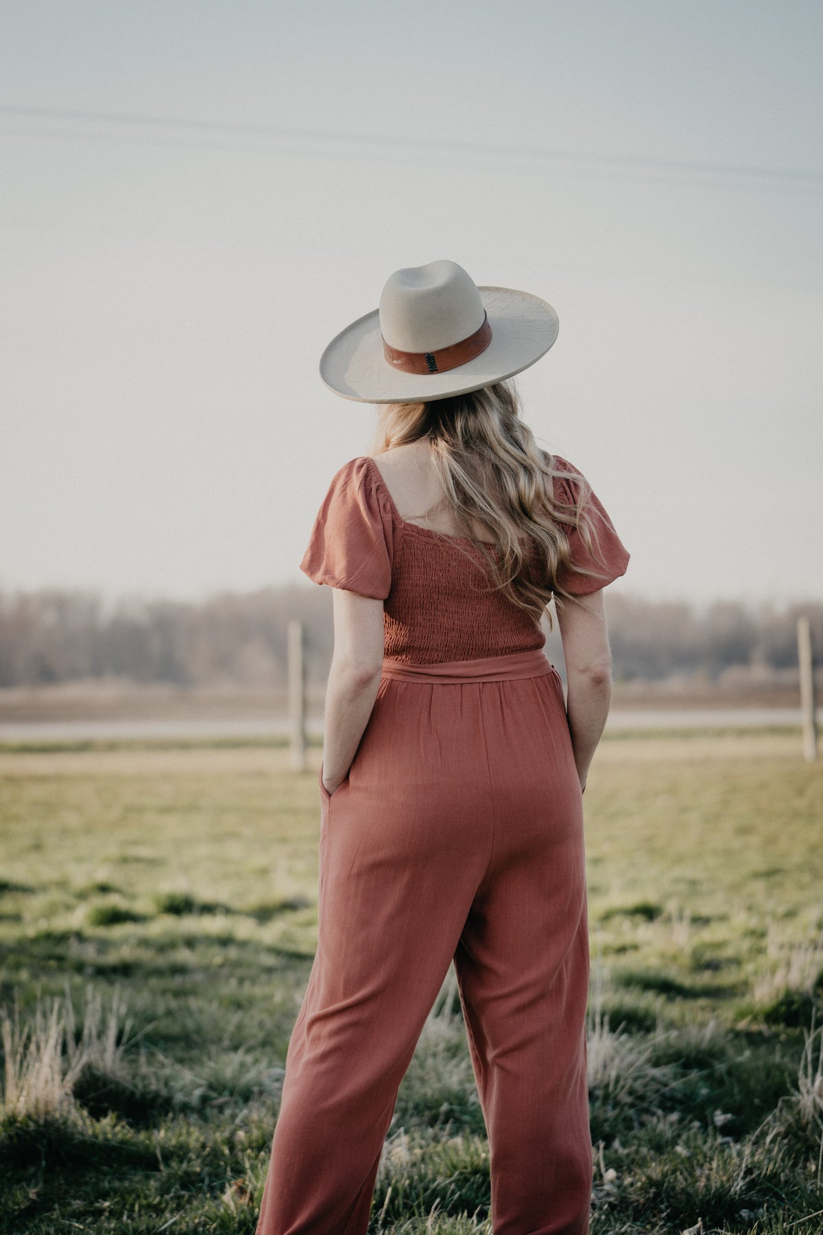 'Freya' Rust Bubble Sleeve Smocked Jumpsuit (S-L)