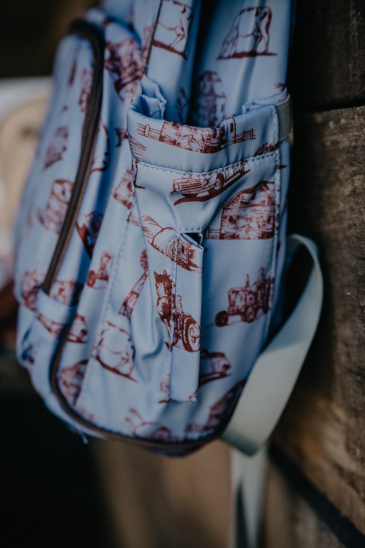 Blue Farm Print Diaper Bag