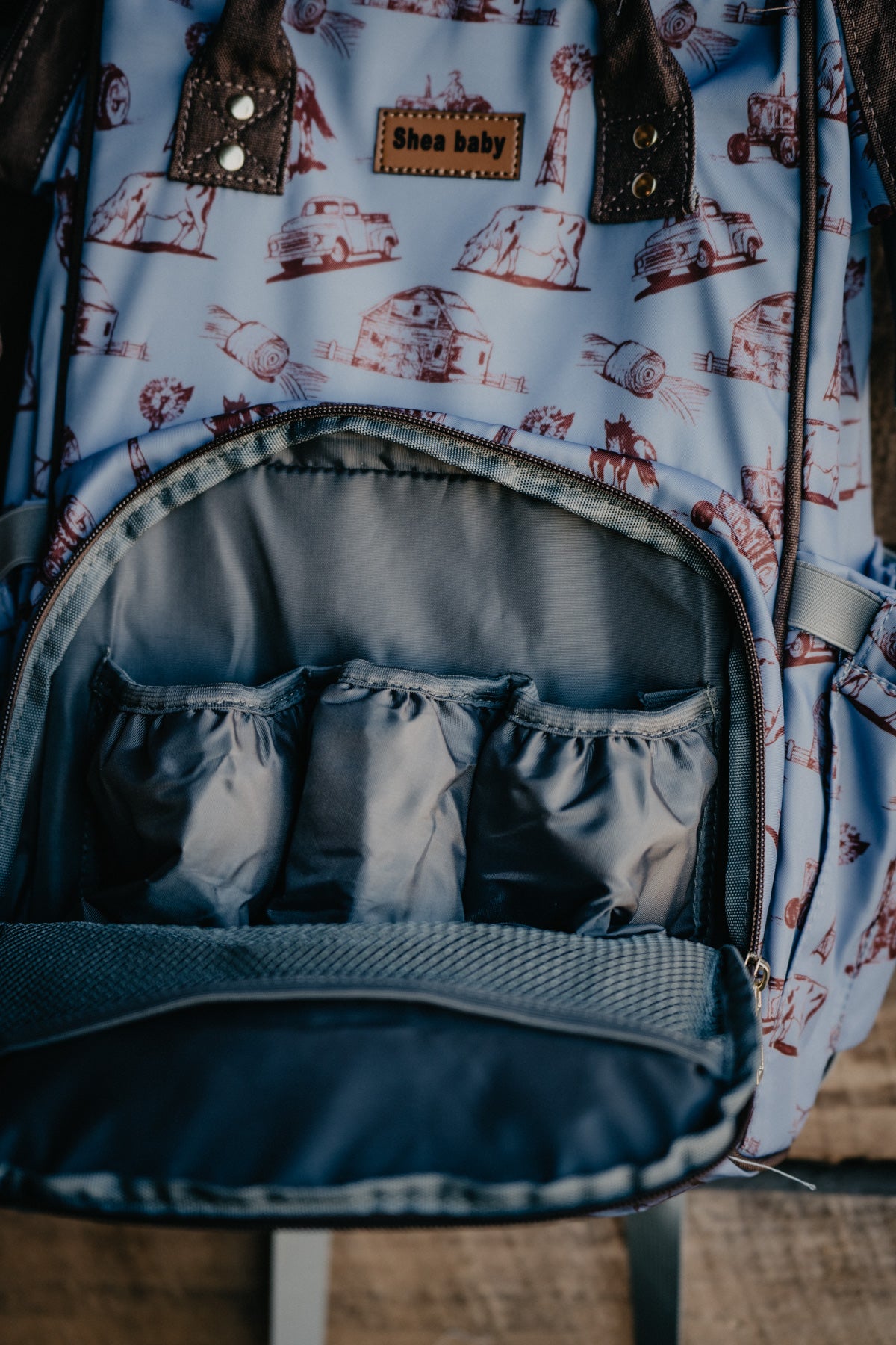 Blue Farm Print Diaper Bag