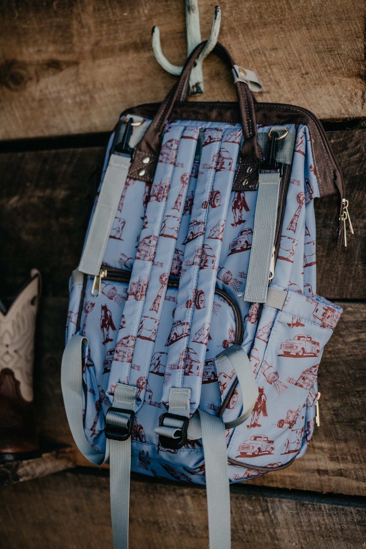 Blue Farm Print Diaper Bag