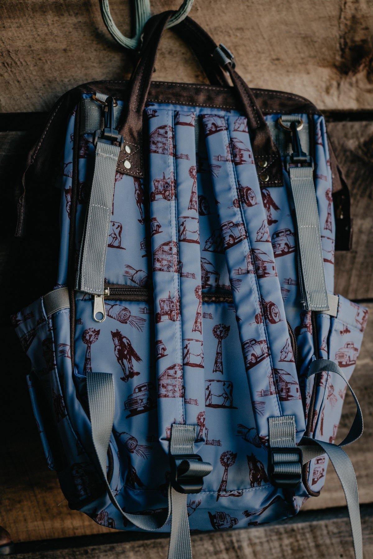 Blue Farm Print Diaper Bag