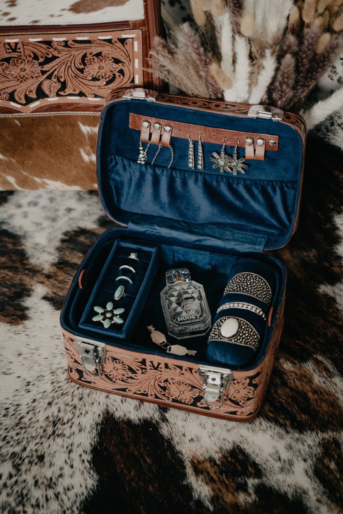 Tooled Leather Jewelry Train Case