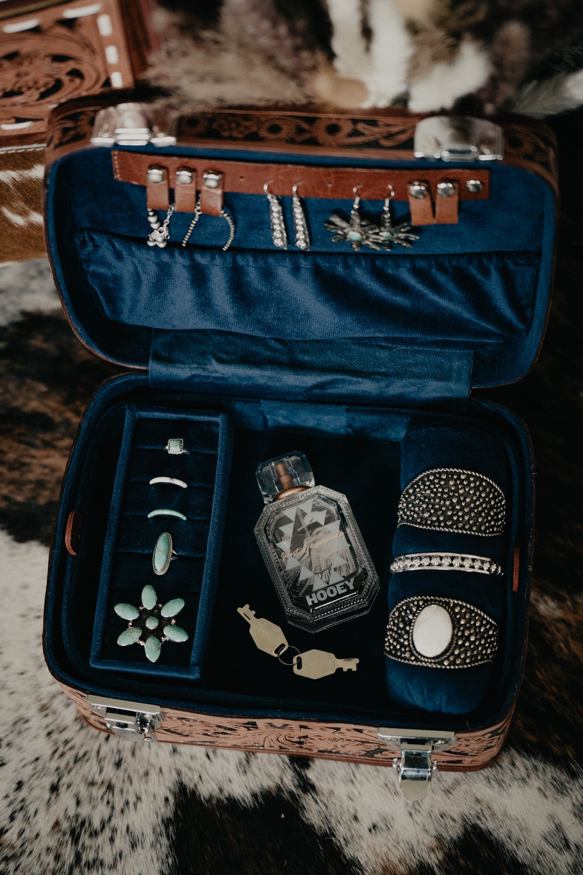 Tooled Leather Jewelry Train Case