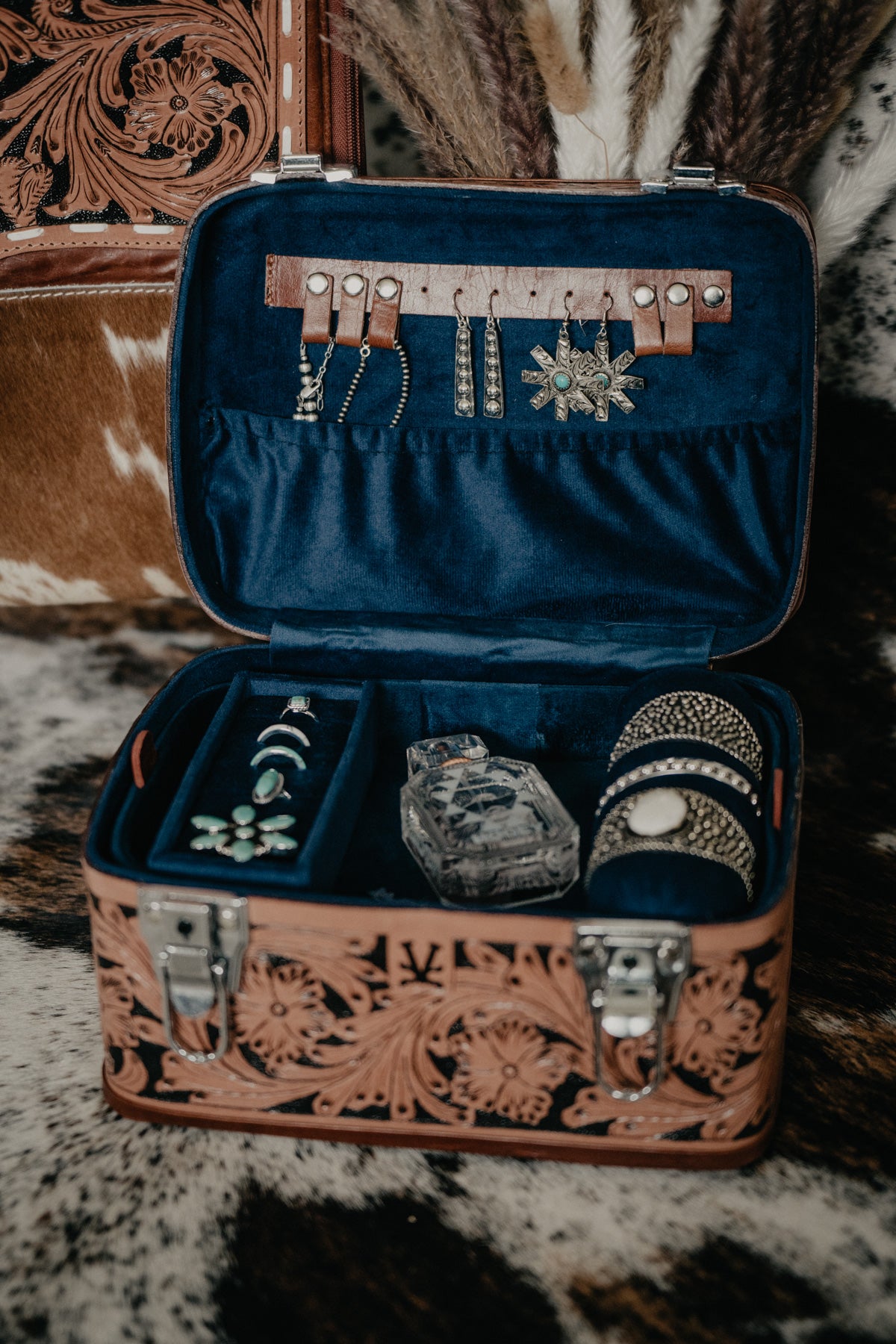 Tooled Leather Jewelry Train Case