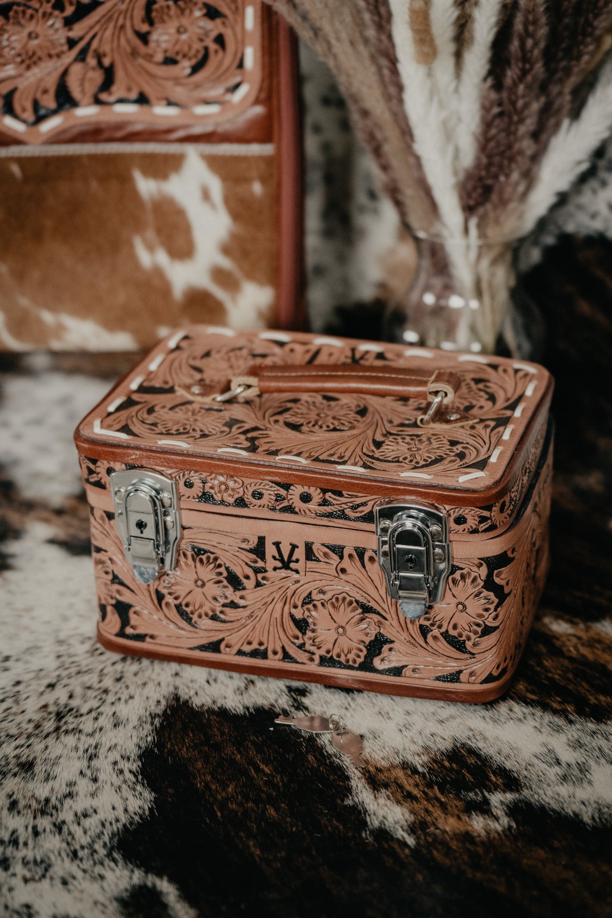 Tooled Leather Jewelry Train Case