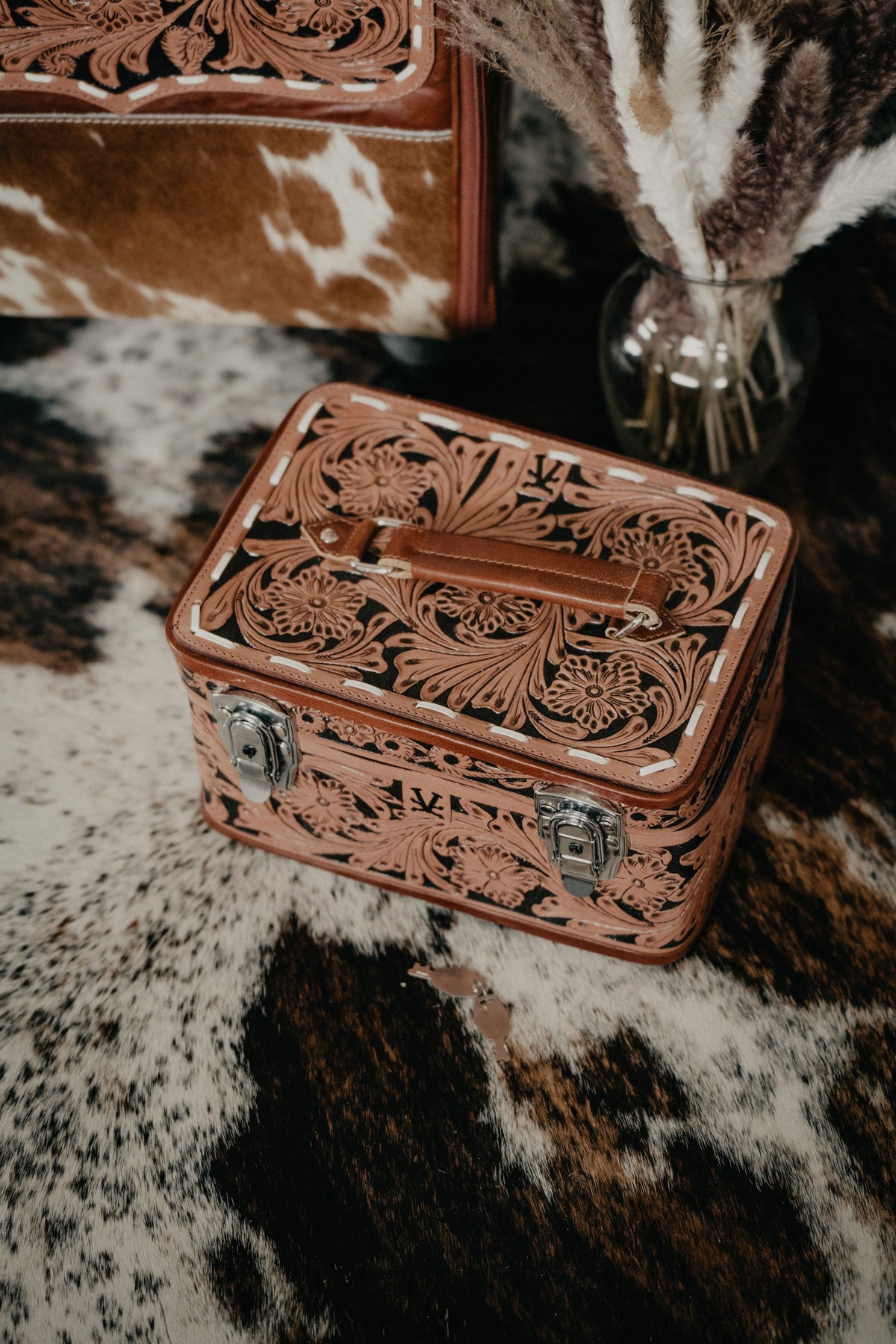 Tooled Leather Jewelry Train Case