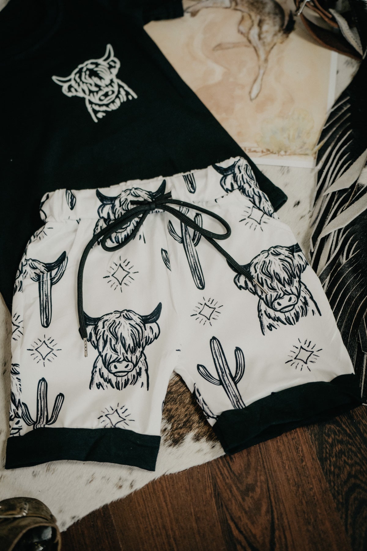 Black and White Highland Print Short Set (3-6M to 8/9T)