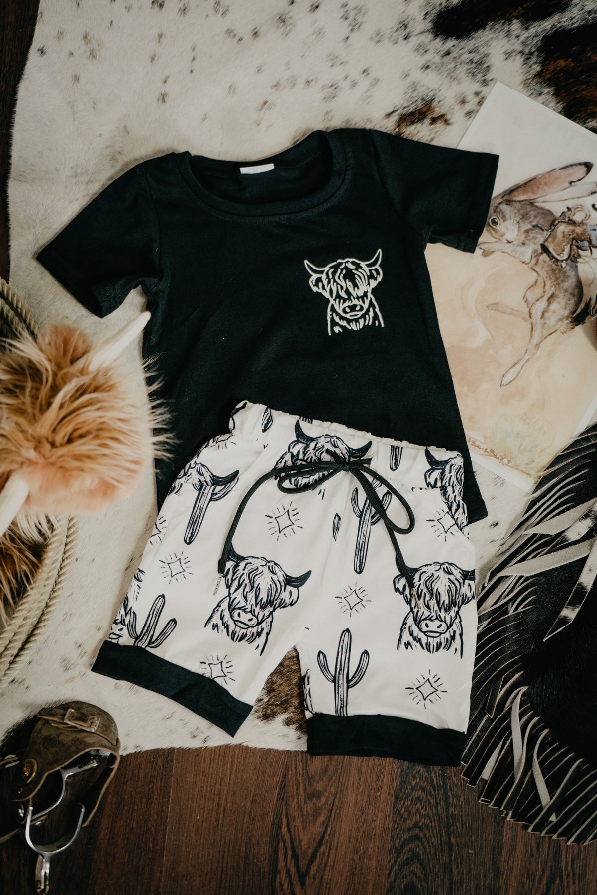 Black and White Highland Print Short Set (3-6M to 8/9T)