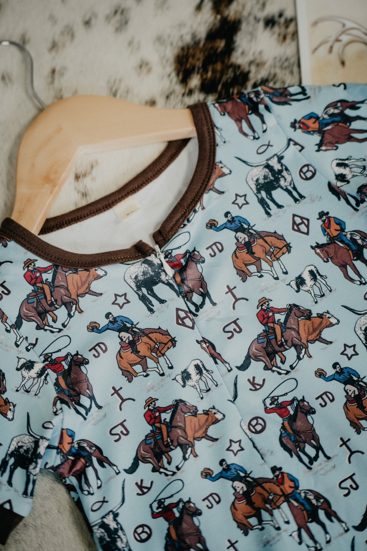 Baby Blue Cowboy Scene Printed Onesie (0-3M to 2T)