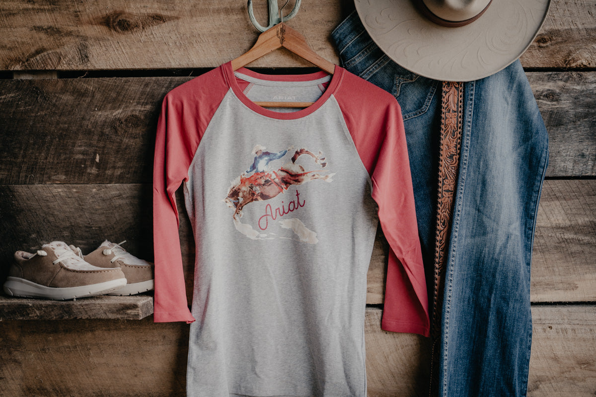'Painted Dreams' Ariat 3/4 Sleeve Grey Baseball T-shirt (XS & XL Only)