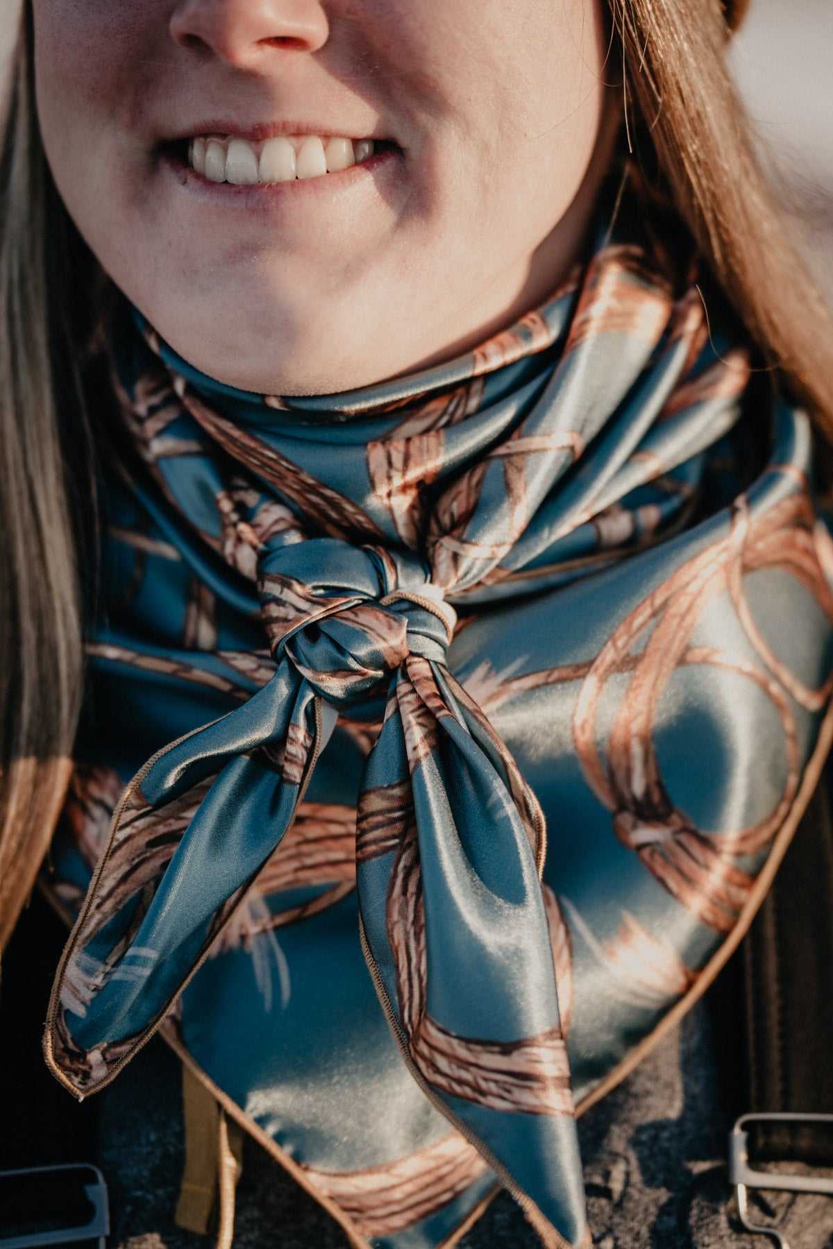 'Lasso on Slate Blue' Printed Satin Wild Rag