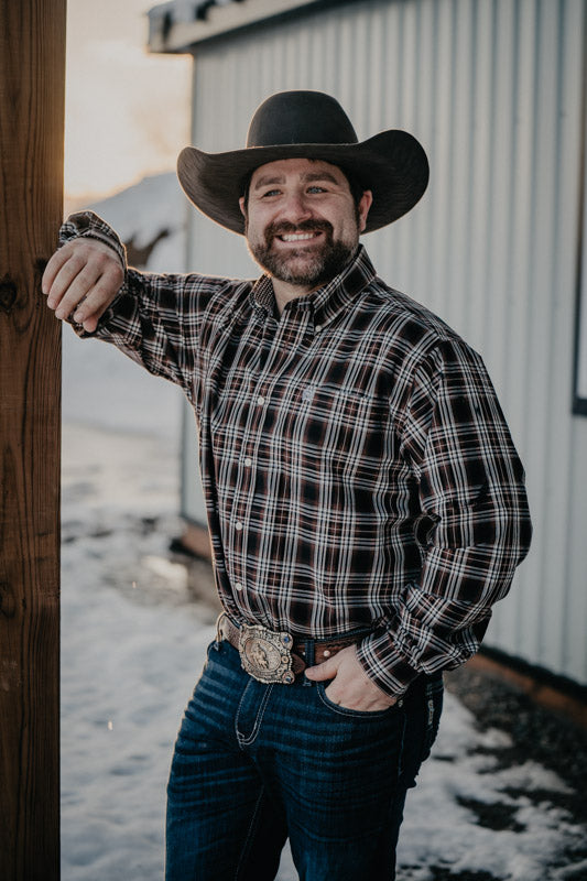 CINCH Men's Brown Plaid Classic Fit Button Up