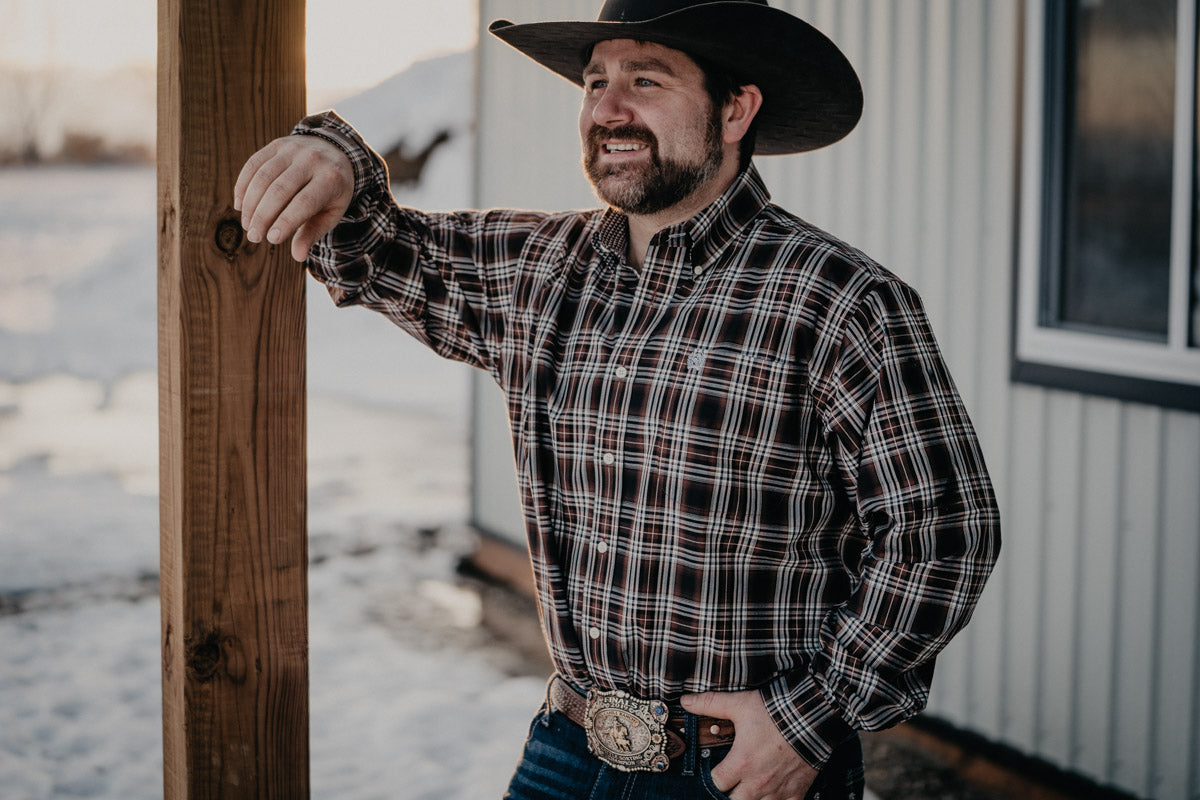 CINCH Men's Brown Plaid Classic Fit Button Up