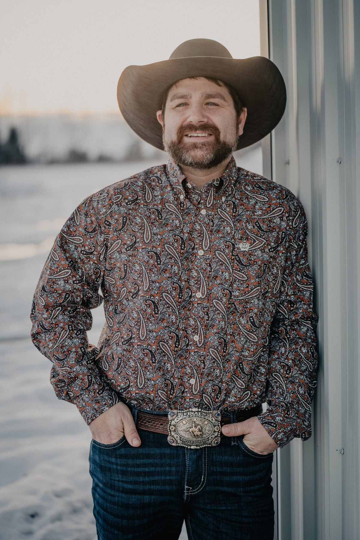 CINCH Men's Brown / Orange Paisley Print Classic Fit Button Up