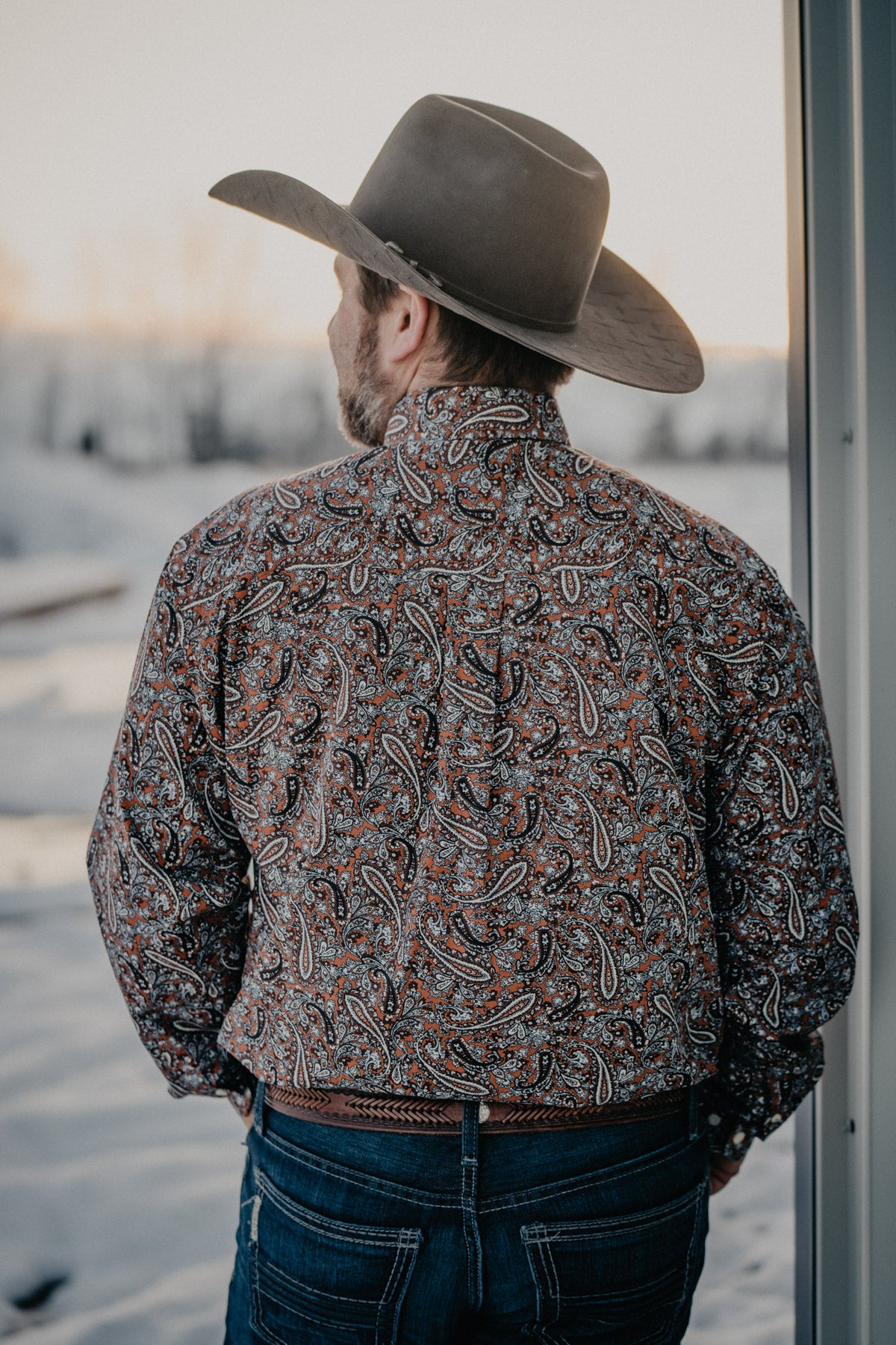 CINCH Men's Brown / Orange Paisley Print Classic Fit Button Up