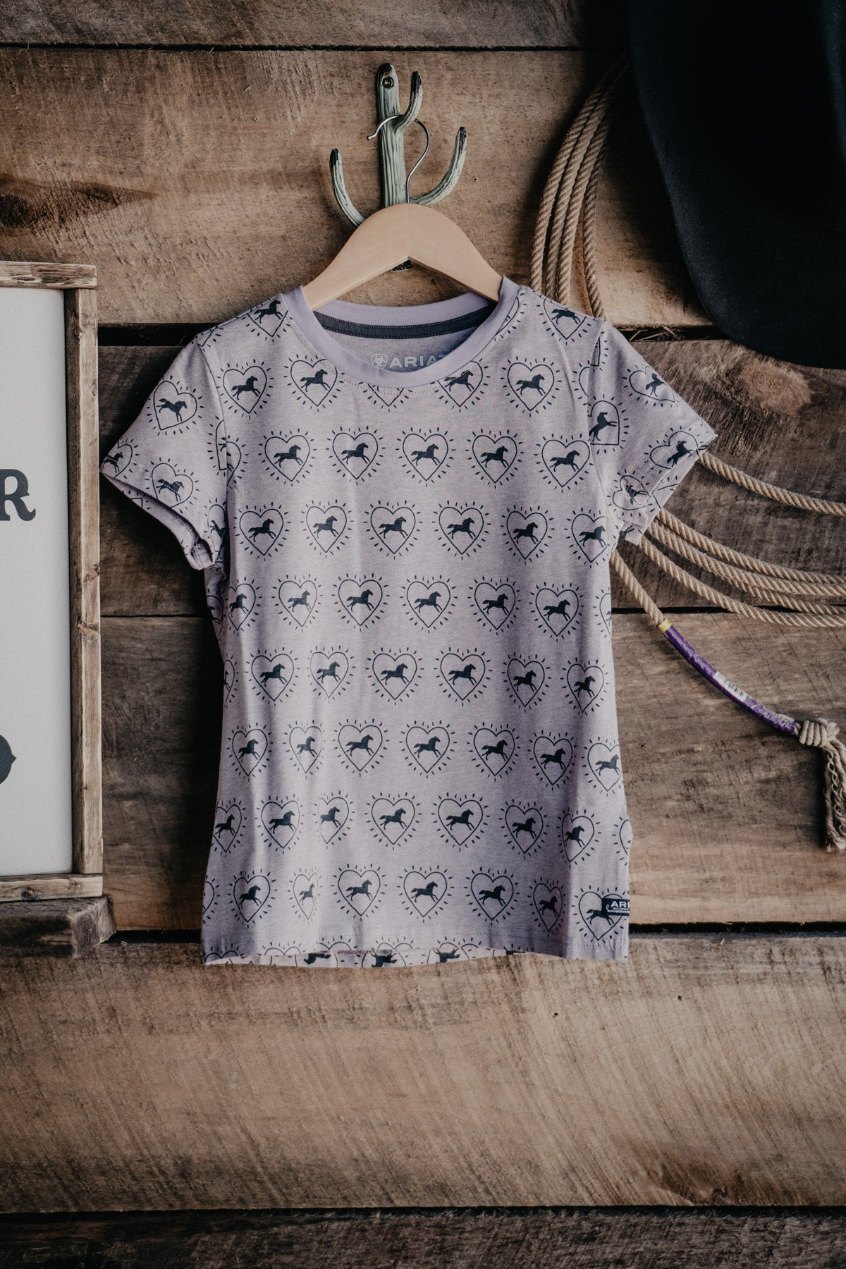 Girl's Ariat 'So Love' All Over Horse Heart Print Short Sleeve T shirt