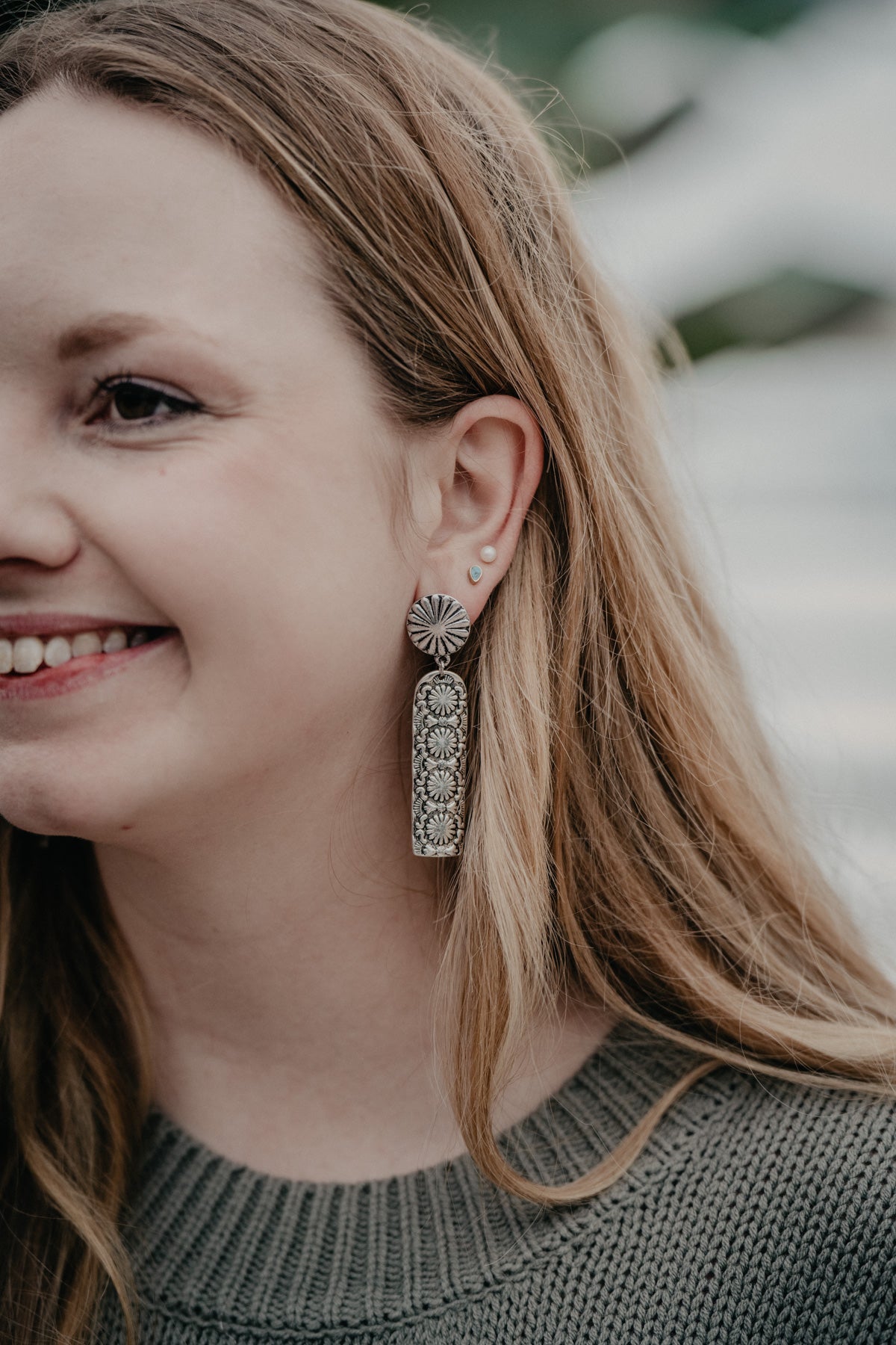 'Sundance' Faux Stamped Silver Elongated Earring